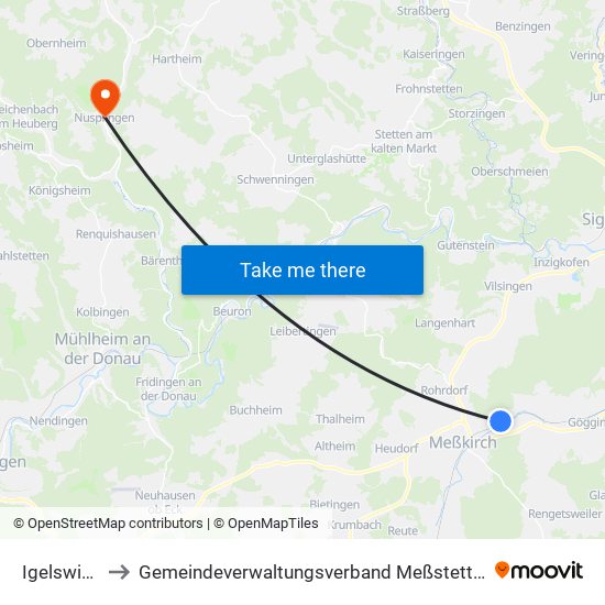 Igelswies to Gemeindeverwaltungsverband Meßstetten map