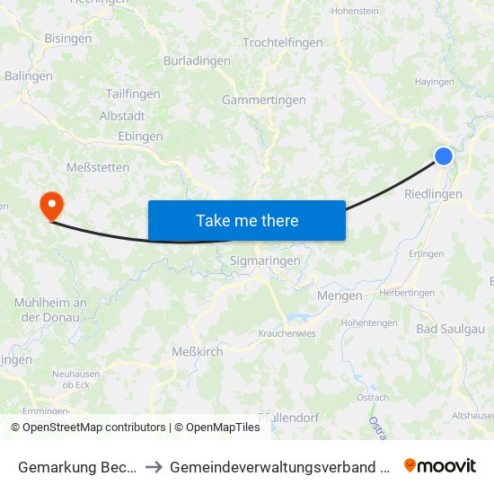 Gemarkung Bechingen to Gemeindeverwaltungsverband Meßstetten map