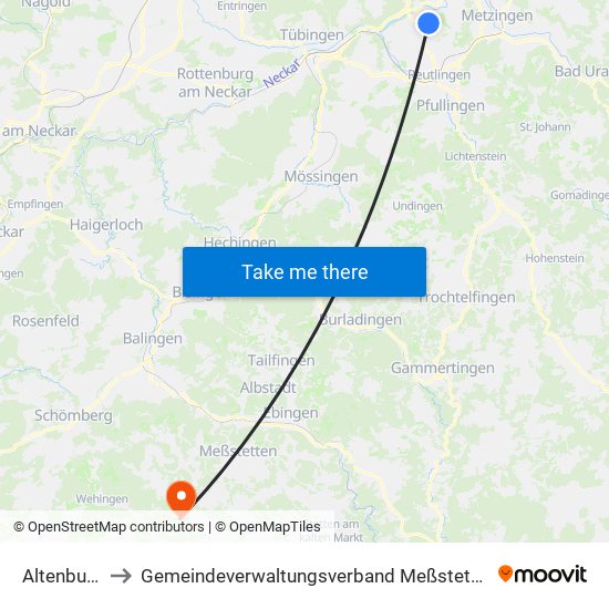 Altenburg to Gemeindeverwaltungsverband Meßstetten map