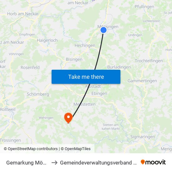 Gemarkung Mössingen to Gemeindeverwaltungsverband Meßstetten map