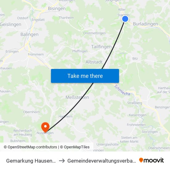 Gemarkung Hausen Im Killertal to Gemeindeverwaltungsverband Meßstetten map