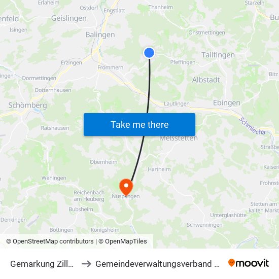 Gemarkung Zillhausen to Gemeindeverwaltungsverband Meßstetten map
