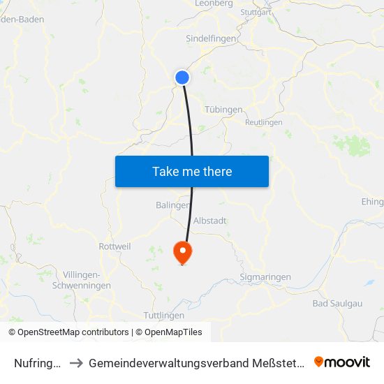 Nufringen to Gemeindeverwaltungsverband Meßstetten map
