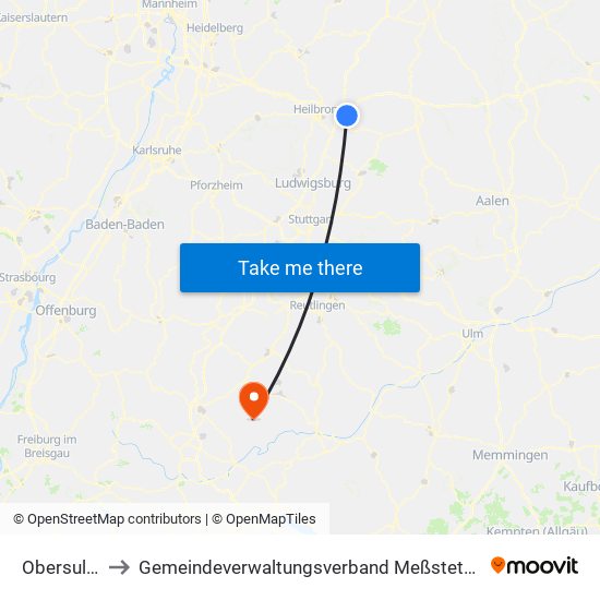 Obersulm to Gemeindeverwaltungsverband Meßstetten map