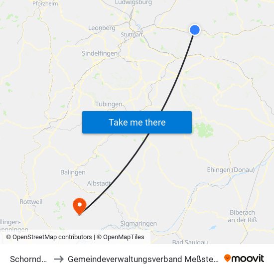 Schorndorf to Gemeindeverwaltungsverband Meßstetten map