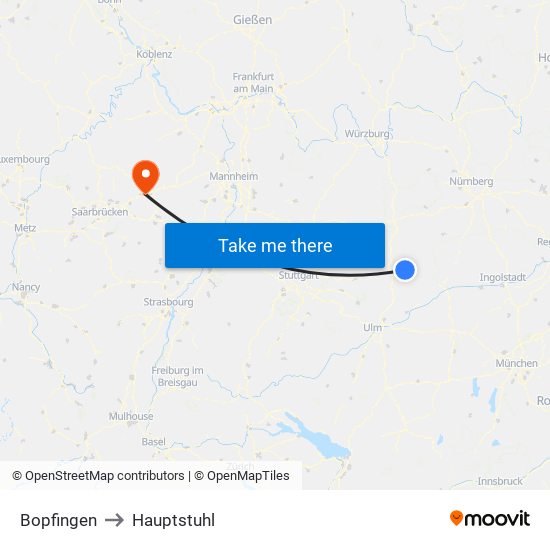 Bopfingen to Hauptstuhl map