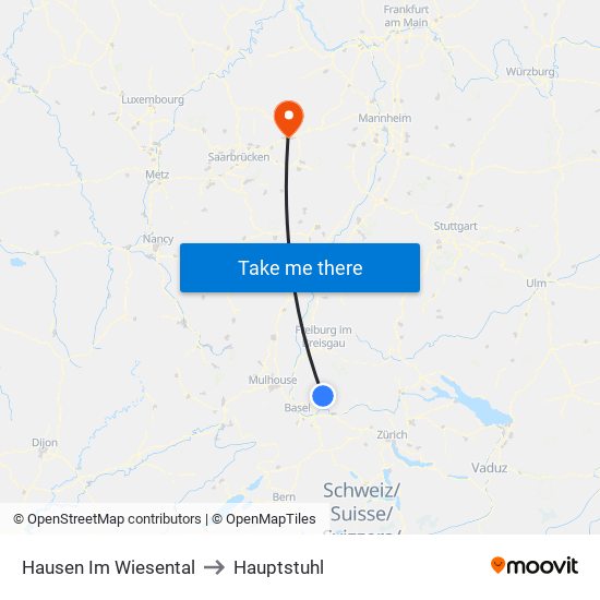 Hausen Im Wiesental to Hauptstuhl map