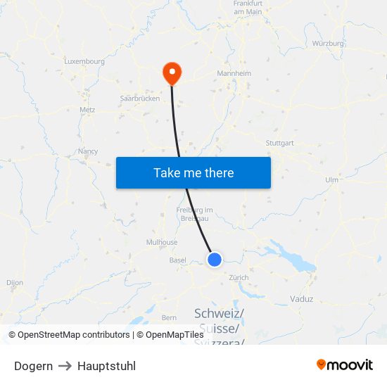 Dogern to Hauptstuhl map