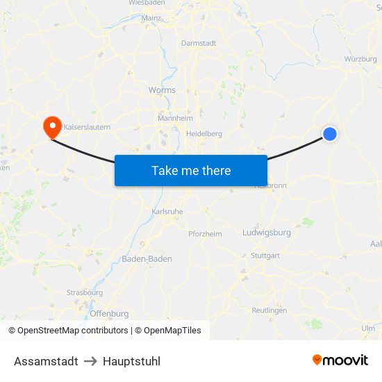 Assamstadt to Hauptstuhl map