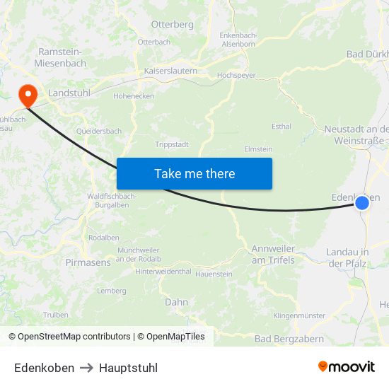 Edenkoben to Hauptstuhl map