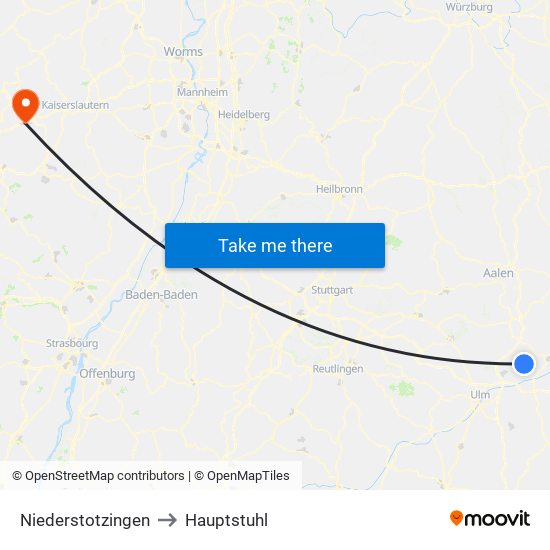 Niederstotzingen to Hauptstuhl map