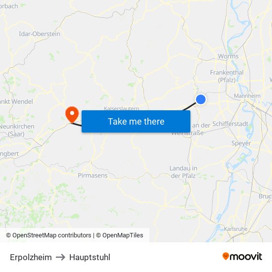 Erpolzheim to Hauptstuhl map