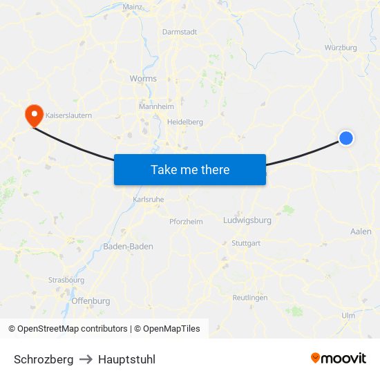 Schrozberg to Hauptstuhl map