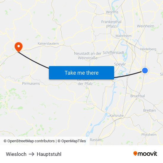 Wiesloch to Hauptstuhl map