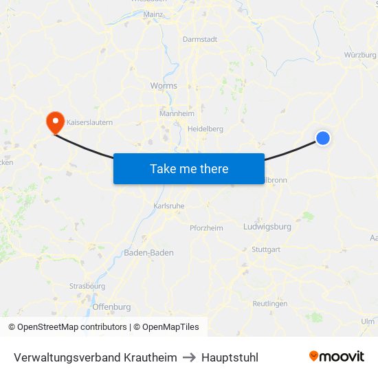 Verwaltungsverband Krautheim to Hauptstuhl map