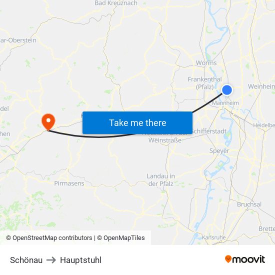 Schönau to Hauptstuhl map