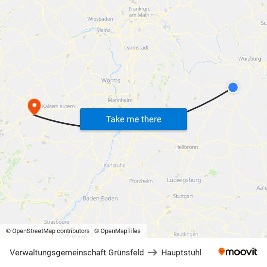 Verwaltungsgemeinschaft Grünsfeld to Hauptstuhl map