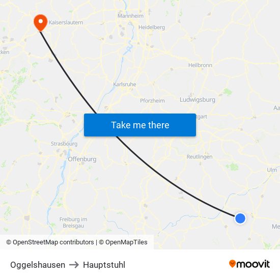 Oggelshausen to Hauptstuhl map