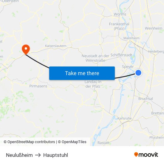 Neulußheim to Hauptstuhl map