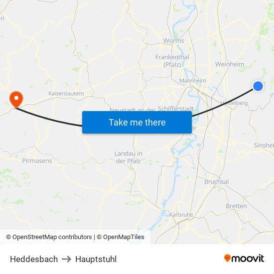 Heddesbach to Hauptstuhl map