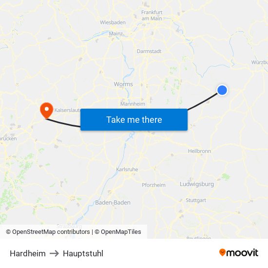 Hardheim to Hauptstuhl map