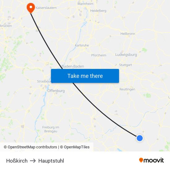 Hoßkirch to Hauptstuhl map