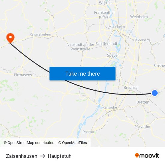 Zaisenhausen to Hauptstuhl map