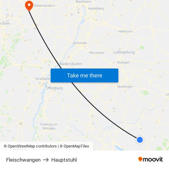 Fleischwangen to Hauptstuhl map