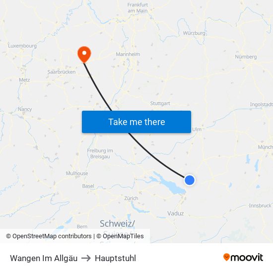 Wangen Im Allgäu to Hauptstuhl map