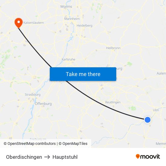 Oberdischingen to Hauptstuhl map