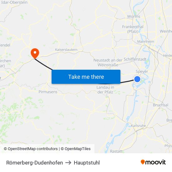 Römerberg-Dudenhofen to Hauptstuhl map