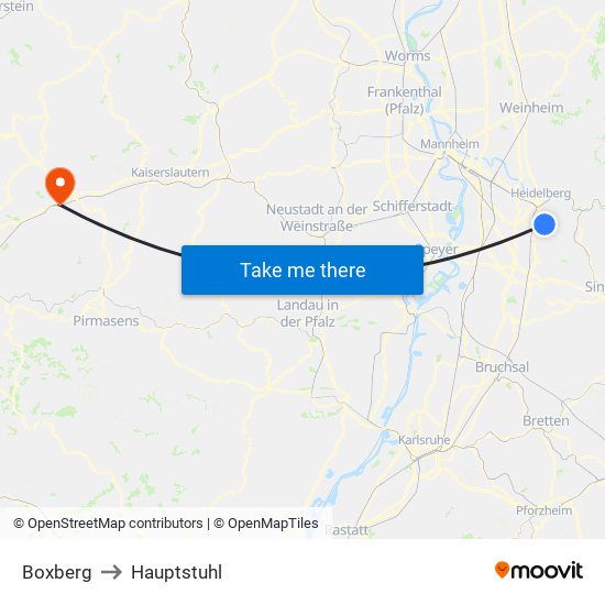 Boxberg to Hauptstuhl map