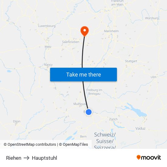 Riehen to Hauptstuhl map