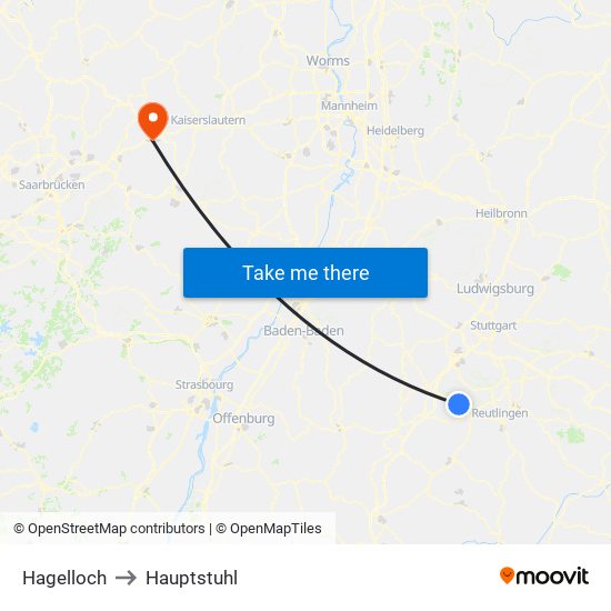 Hagelloch to Hauptstuhl map