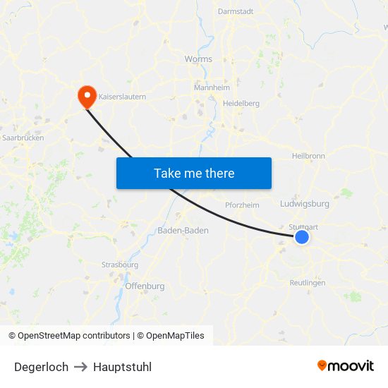 Degerloch to Hauptstuhl map