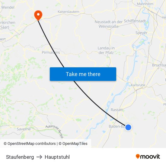 Staufenberg to Hauptstuhl map