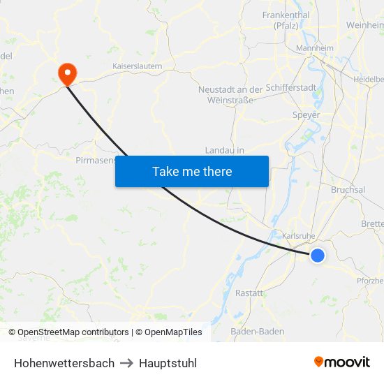 Hohenwettersbach to Hauptstuhl map