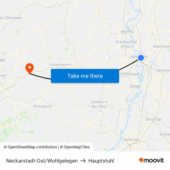 Neckarstadt-Ost/Wohlgelegen to Hauptstuhl map