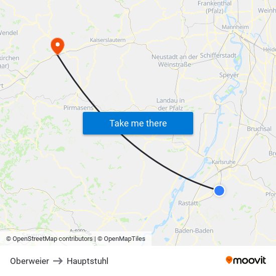 Oberweier to Hauptstuhl map