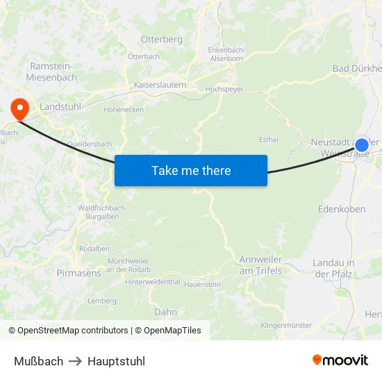 Mußbach to Hauptstuhl map