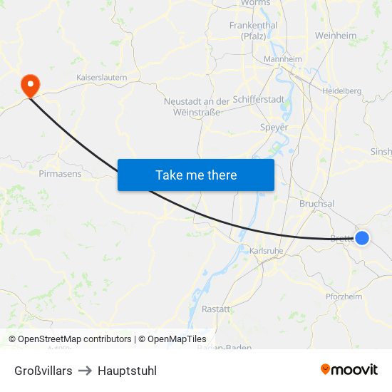 Großvillars to Hauptstuhl map