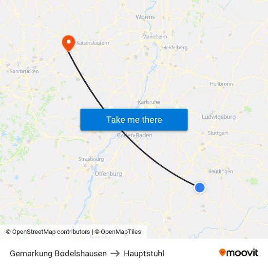 Gemarkung Bodelshausen to Hauptstuhl map