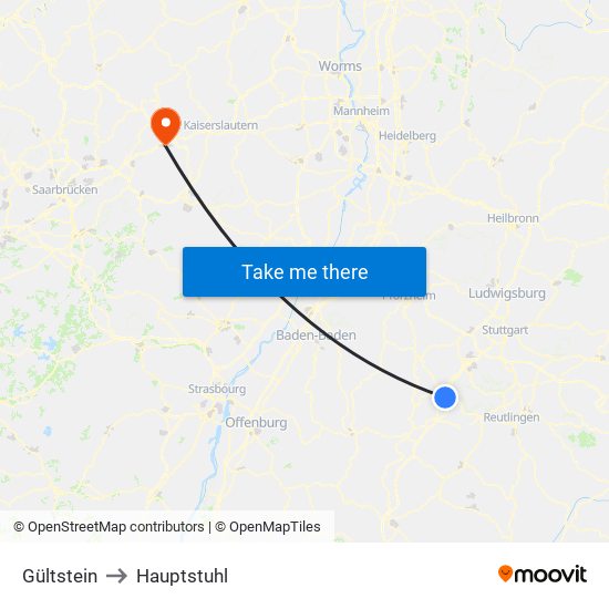 Gültstein to Hauptstuhl map