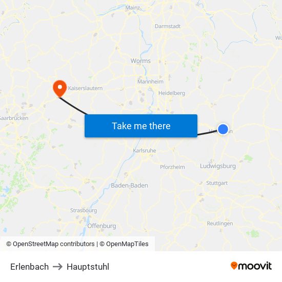 Erlenbach to Hauptstuhl map