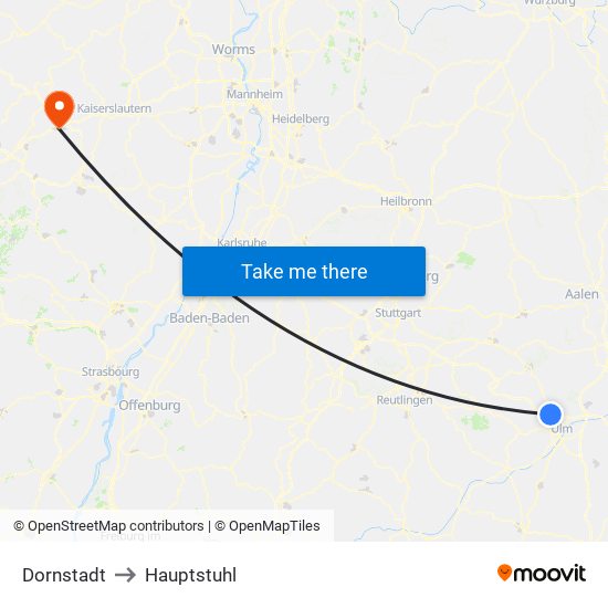 Dornstadt to Hauptstuhl map