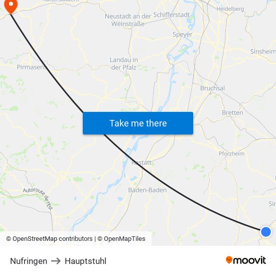 Nufringen to Hauptstuhl map