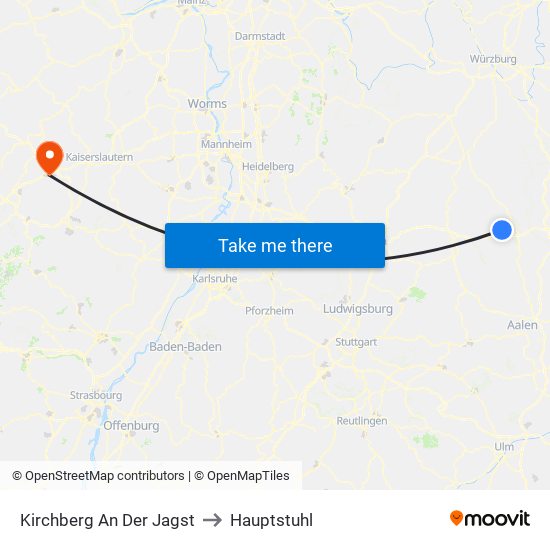 Kirchberg An Der Jagst to Hauptstuhl map