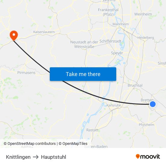 Knittlingen to Hauptstuhl map