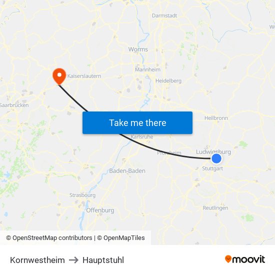 Kornwestheim to Hauptstuhl map