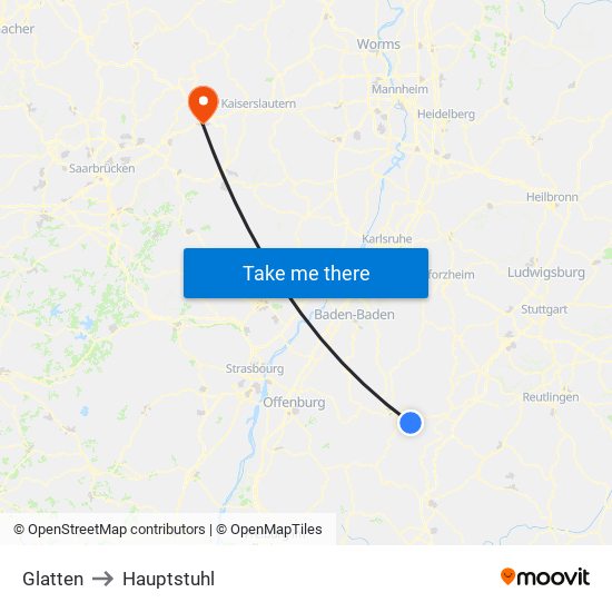 Glatten to Hauptstuhl map